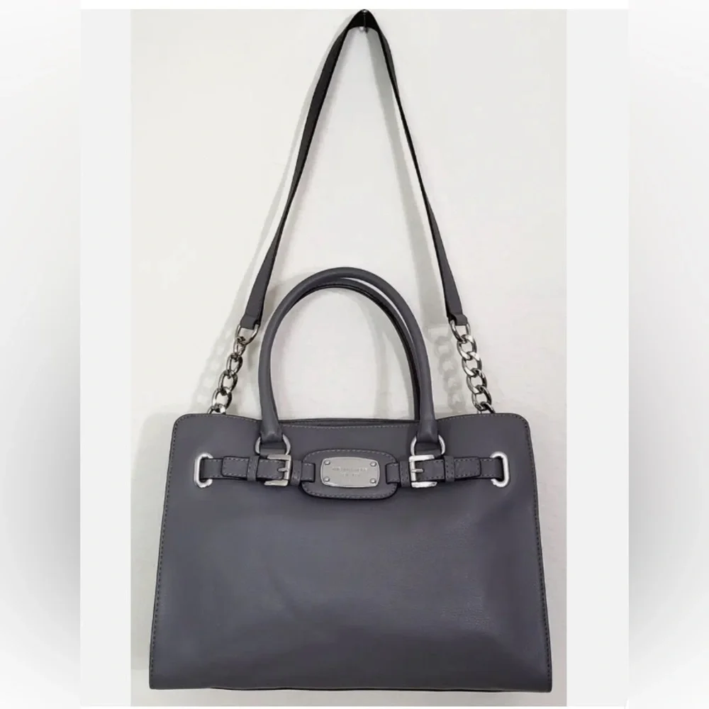 Michael Kors Medium Gray Pebbled Leather Hamilton Handbag 10” x 15”